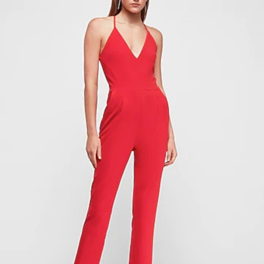 Deep V-Neck Cross Back Cami Jumpsuit